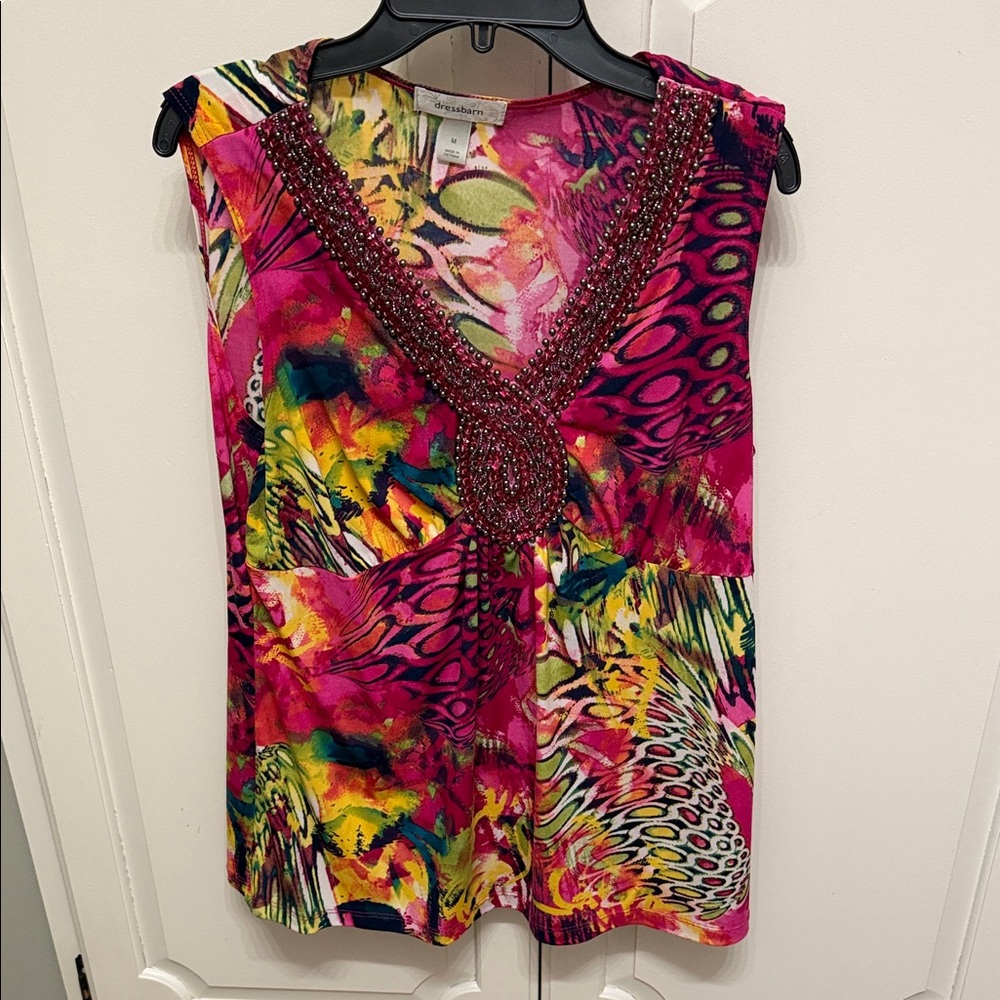 Dress Barn Multicolor Beaded V-Neck Blouse